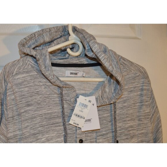 NWT Univibe Hoodie Hooded Women's Top Blouse Gray Long Sleeve Top Size L - Picture 2 of 4